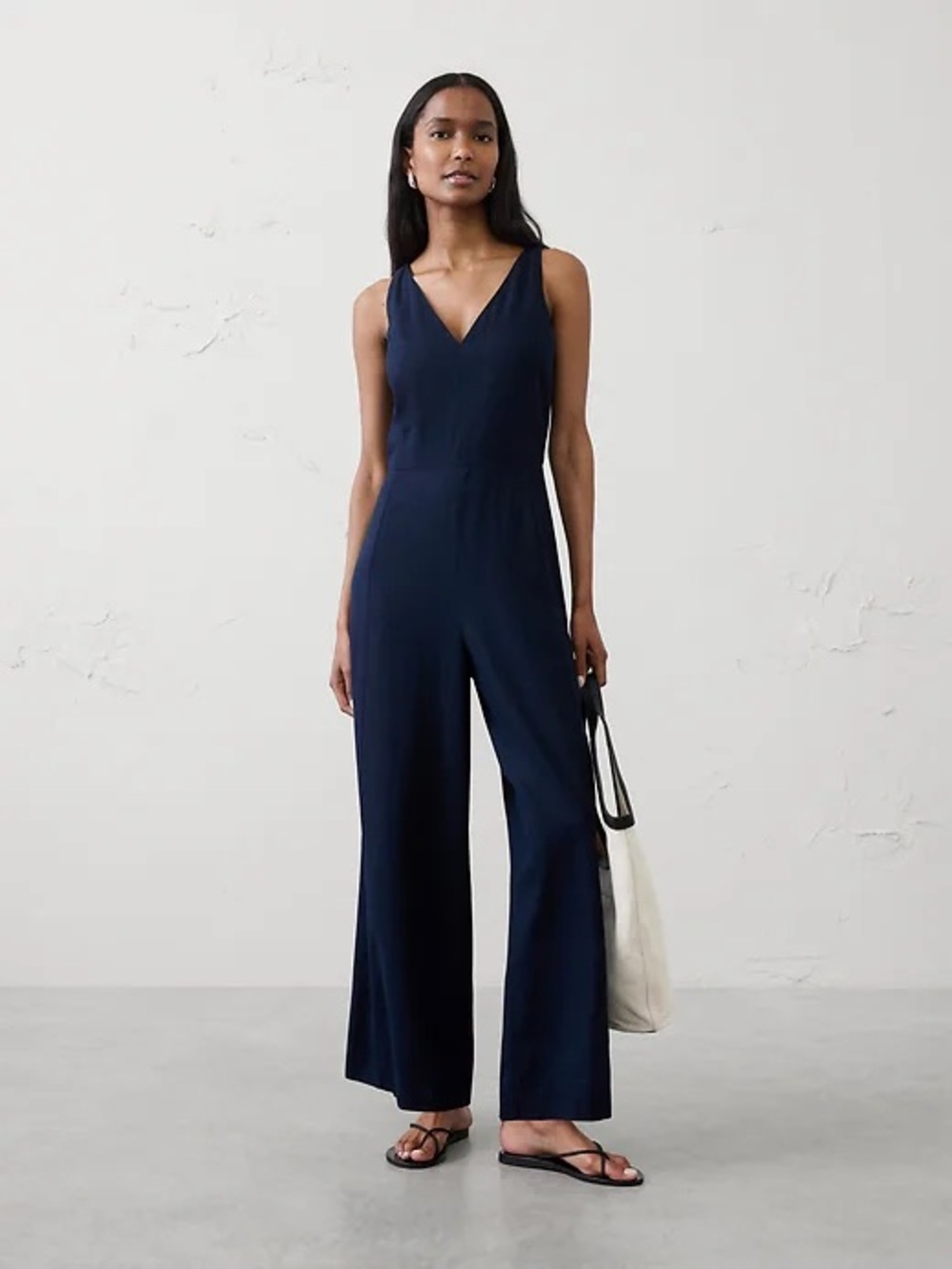 Sleeveless V-Neck Wide-Leg Jumpsuit - Navy